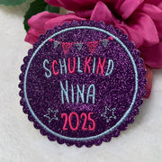 Schulkind + Name als Klettie Magnetpatch Aufnäher Aufbügeln Anhänger