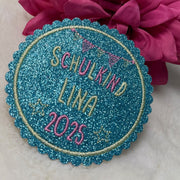 Schulkind + Name als Klettie Magnetpatch Aufnäher Aufbügeln Anhänger