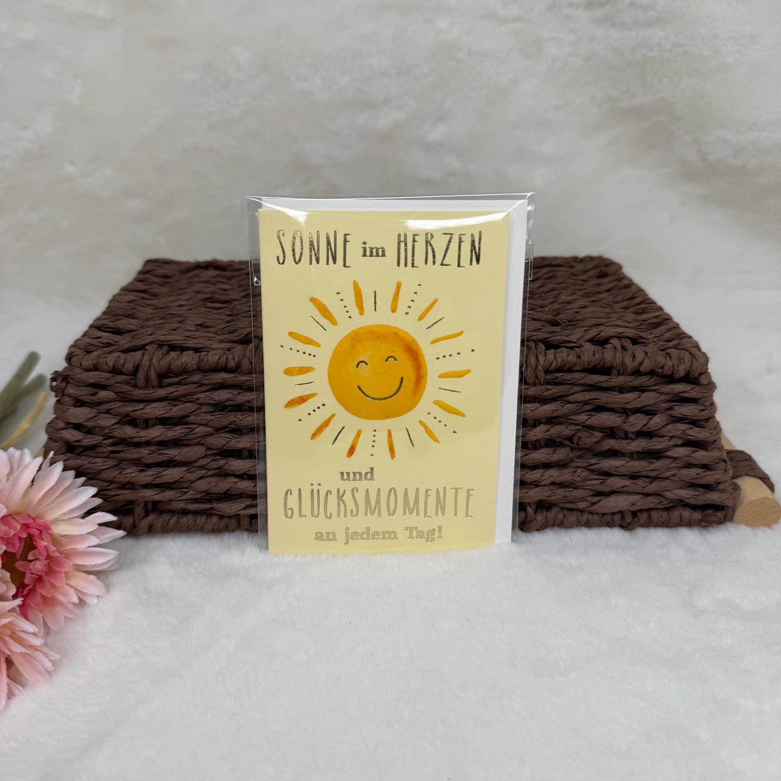 mini Motivkarte -  Sonne im Herzen und Glücksmomente an jedem tag!