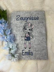 Zeugnismappe Mädchen mit Name in  Wunschfarbe bestickt